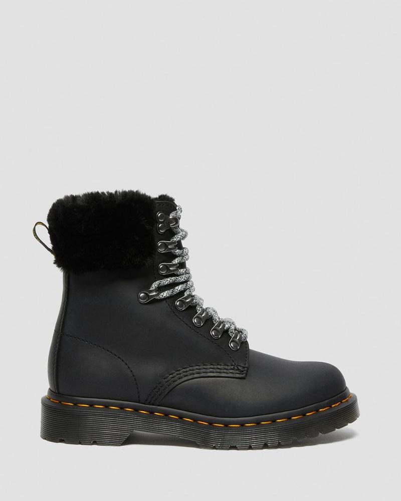 Women's Dr Martens 1460 Serena Collar Faux Fur Lined Lace Up Boots Black | AU 199CTV